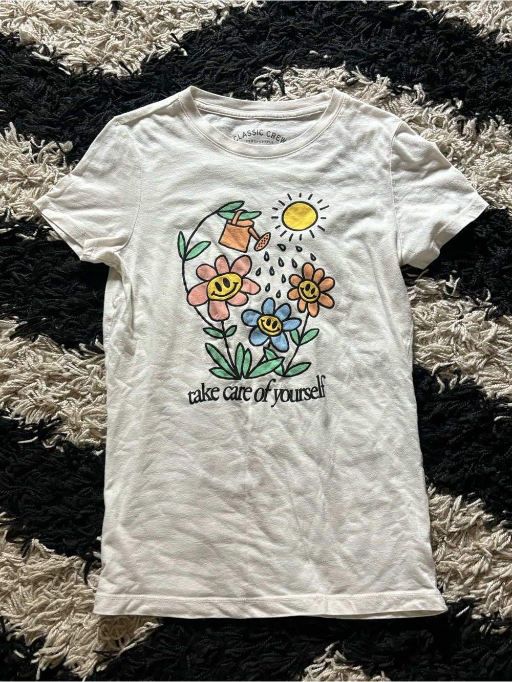 Aeropostale Classic Crew White Take Care Of Yourself Floral Graphic Tee Medium